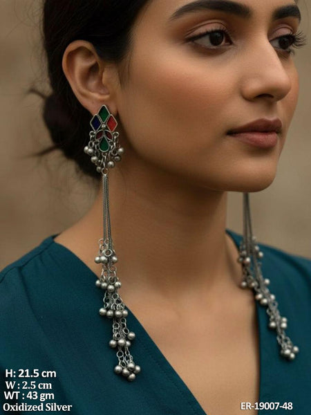 The Banjara Oxidized Silver Cascade Earrings