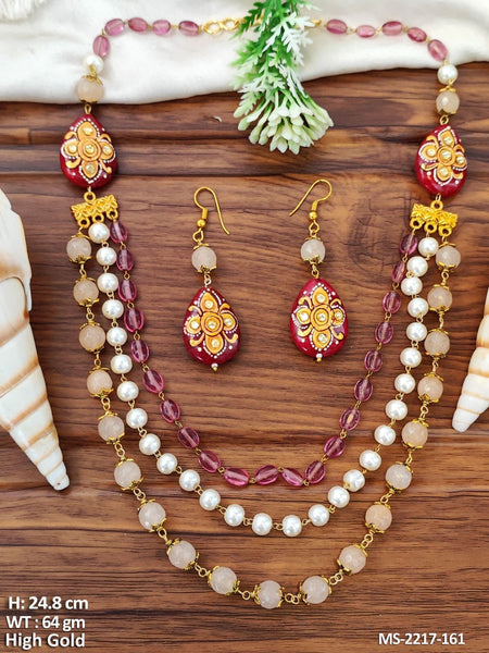 High Gold Red Floral Beaded Necklace Set