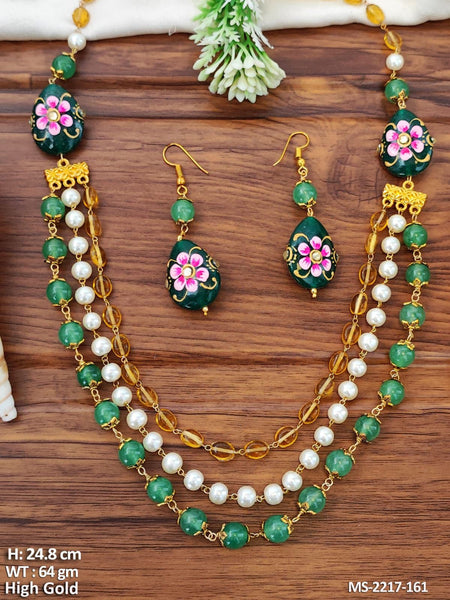 High Gold Green Floral Beaded Necklace Set