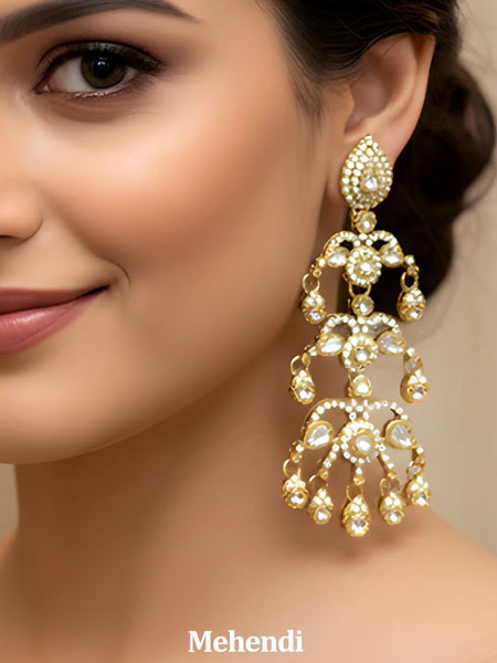 Mehendi Kundan Long Drop Earrings for Women