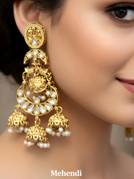 Mehendi Kundan Heavy Jhumka Earrings for Women