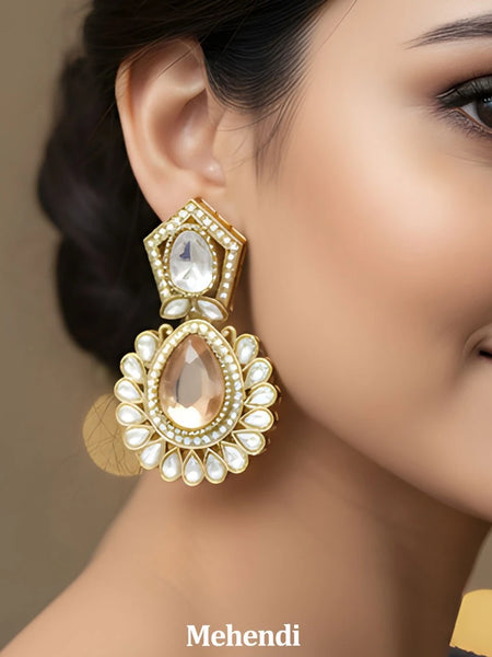 Mehendi Kundan Pearl Drop Earrings for Women